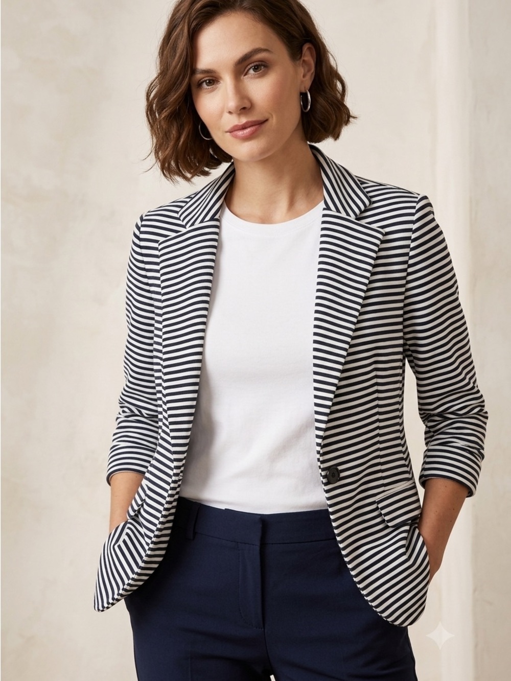 Soho Apparel Navy and White Striped Women's Blazer
